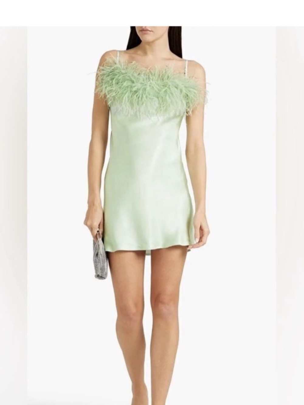 Sleeper Mint Green Feather-Trim Boheme Mini Slip Dress